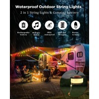 Camping String Lights Outdoor With Music Sync Quick Storage Led String Lights With 7 Rgb Color 12 Mode Tent Lights Portable