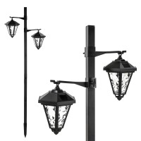 Taylor & Brown 1.4M Twin Head Solar Hanging Lamp/Post Lights, Outdoor Solar Powered Vintage Street Lights Waterproof Decorative Lamp For Garden, Lawn, Pathway, Driveway, Front/Back Door