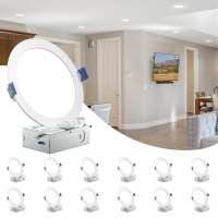 Neoism 12 Pack 6 Inch Led Recessed Lighting With Junction Box 6000K 1100Lm Brightness Canless Wafer Dimmable Downlight 12W Fc