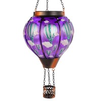 Vewolight Purple Hot Air Balloon Solar Lantern Outdoor Solar Lantern With Flickering Flame Hanging Solar Lanterns Outdoor Wate