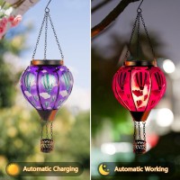 Vewolight Purple Hot Air Balloon Solar Lantern Outdoor Solar Lantern With Flickering Flame Hanging Solar Lanterns Outdoor Wate