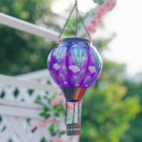 Vewolight Purple Hot Air Balloon Solar Lantern Outdoor Solar Lantern With Flickering Flame Hanging Solar Lanterns Outdoor Wate