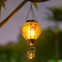 Vewolight Flamingo Hot Air Balloon Solar Lantern With Candle Holder Hanging Solar Lantern With Flickering Flame Glass Solar La