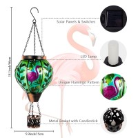 Vewolight Flamingo Hot Air Balloon Solar Lantern With Candle Holder Hanging Solar Lantern With Flickering Flame Glass Solar La