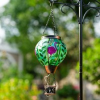 Vewolight Flamingo Hot Air Balloon Solar Lantern With Candle Holder Hanging Solar Lantern With Flickering Flame Glass Solar La