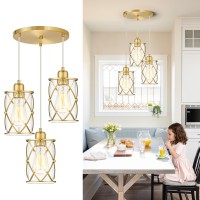 Osimir Brushed Gold Dining Room Chandeliers Light Fixtures Modern 3Light Pendant Lighting With Clear Glass Farmhouse Cluster