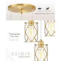 Osimir Brushed Gold Dining Room Chandeliers Light Fixtures Modern 3Light Pendant Lighting With Clear Glass Farmhouse Cluster