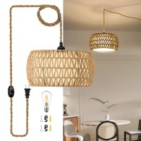 Alaislyc Boho Rattan Pendant Lights Farmhouse 12 Inch Plug In Chandelier Light Fixture Rustic Wicker Hand Woven Pendant Hanging