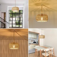 Alaislyc Boho Rattan Pendant Lights Farmhouse 12 Inch Plug In Chandelier Light Fixture Rustic Wicker Hand Woven Pendant Hanging