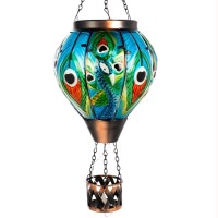 Vewolight Peacock Hot Air Balloon Solar Lantern With Candle Holder Solar Lantern With Flickering Flame Glass Solar Lanterns Ou