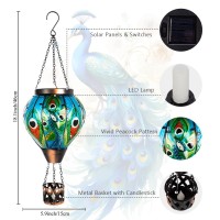 Vewolight Peacock Hot Air Balloon Solar Lantern With Candle Holder Solar Lantern With Flickering Flame Glass Solar Lanterns Ou