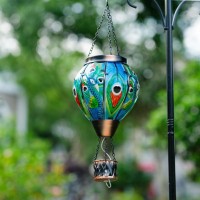 Vewolight Peacock Hot Air Balloon Solar Lantern With Candle Holder Solar Lantern With Flickering Flame Glass Solar Lanterns Ou