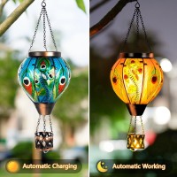 Vewolight Peacock Hot Air Balloon Solar Lantern With Candle Holder Solar Lantern With Flickering Flame Glass Solar Lanterns Ou