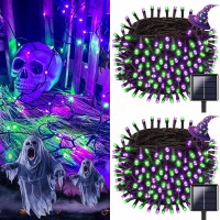 Ozs 2Pk 144Ft 400Led Purple And Green Solar Halloween Lights Waterproof 8 Modes Solar Outdoor Solar Tree Lights Solar String L