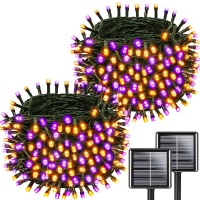 Kaq Solar Halloween Lights Purple And Orange 2 Pk 200 Led 66 Ft String Lights Outdoor Waterproof Auto Onoff Led Fairy Light Gre