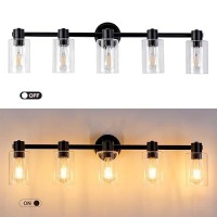 Alaislyc 5 Light Bathroom Wall Light Fixtures Black Bathroom Wall Sconce With Clear Glass Lights Over Mirror Vanity Lights E26 B