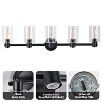 Alaislyc 5 Light Bathroom Wall Light Fixtures Black Bathroom Wall Sconce With Clear Glass Lights Over Mirror Vanity Lights E26 B