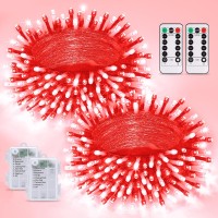 Jmexsuss 2 Pack Red And White Battery String Lights Each 33Ft 100 Led Battery Powered Christmas Lights With Remote For Outside