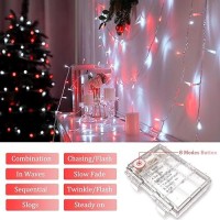 Jmexsuss 2 Pack Red And White Battery String Lights Each 33Ft 100 Led Battery Powered Christmas Lights With Remote For Outside