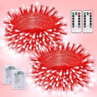 Jmexsuss 2 Pack Red And White Battery String Lights Each 33Ft 100 Led Battery Powered Christmas Lights With Remote For Outside