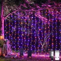 Jmexsuss 300Led Orange And Purple Halloween Curtain Lights With Remote 98X98Ft Halloween Hanging String Lights Plug In Hallo