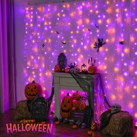 Jmexsuss 300Led Orange And Purple Halloween Curtain Lights With Remote 98X98Ft Halloween Hanging String Lights Plug In Hallo