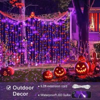 Jmexsuss 300Led Orange And Purple Halloween Curtain Lights With Remote 98X98Ft Halloween Hanging String Lights Plug In Hallo