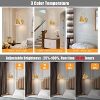 Powfloven Vintage Cordless Gooseneck Battery Operated Wall Sconces Set Of 2 Gold Bedside Battery Powered Wall Decor Lamps With