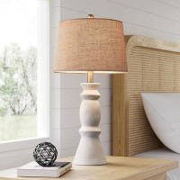 Oneach 2575 Farmhouse Ceramic Table Lamp For Living Room Rustic White Bedside Lamps For Bedroom Nightstand Dining Room Of