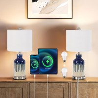 Outon Table Lamps Set Of 2 Touch Control Beside Lamp 3 Way Dimmable Nightstand Lamps With Usb Type C Charging Port Farmhous