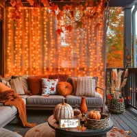 Jmexsuss 300Led Halloween Curtain Lights With Remote 8 Modes Orange Hanging String Lights Plug In For Fall Bedroom Party Hallow