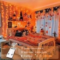 Jmexsuss 300Led Halloween Curtain Lights With Remote 8 Modes Orange Hanging String Lights Plug In For Fall Bedroom Party Hallow