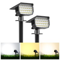 Kipeini Solar Spot Lights Outdoor 52 Led 3 Color Lighting Solar Lights Outdoor Waterproof Ip65 Dusk To Dawn Solar Powered La