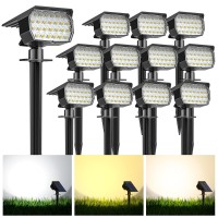 Kipeini Solar Spot Lights Outdoor 12 Pack 52 Led 3 Color Lighting Solar Lights Outdoor Waterproof Ip65 Dusk To Dawn Solar Po