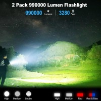 Rechargeable Flashlights 990 000 High Lumen 2 Pack Super Bright Led Flash Light With 7 Modes 5000 Mah High Capacity Atterie