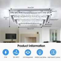 Finktonglan Modern Crystal Led Ceiling Light Fixture 20 Rectangular Flush Mount Chandelier Ceiling Lights 3Tiers Stainless S