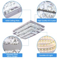 Finktonglan Modern Crystal Led Ceiling Light Fixture 20 Rectangular Flush Mount Chandelier Ceiling Lights 3Tiers Stainless S