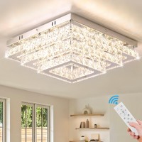 Finktonglan Modern Square Crystal Led Ceiling Light Fixture 15 Dimmable Crystal Chandelier Ceiling Lights 3Tiers Light Fixt