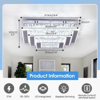 Finktonglan Modern Square Crystal Led Ceiling Light Fixture 15 Dimmable Crystal Chandelier Ceiling Lights 3Tiers Light Fixt