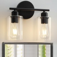 Seable 2Light Bathroom Light Fixtures Matte Black Bathroom Vanity Lights Bathroom Lighting Fixtures Over Mirror With Clear Gl