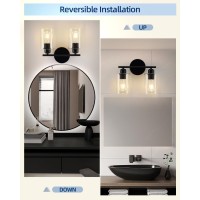 Seable 2Light Bathroom Light Fixtures Matte Black Bathroom Vanity Lights Bathroom Lighting Fixtures Over Mirror With Clear Gl