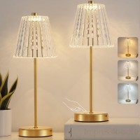 Cordless Table Lamps Set Of 2 6000Mah Battery Operated Led Gold Small Table Lamp 3 Color Stepless Dimming Up Portable Recharge