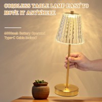 Cordless Table Lamps Set Of 2 6000Mah Battery Operated Led Gold Small Table Lamp 3 Color Stepless Dimming Up Portable Recharge