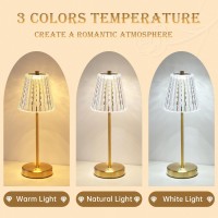 Cordless Table Lamps Set Of 2 6000Mah Battery Operated Led Gold Small Table Lamp 3 Color Stepless Dimming Up Portable Recharge