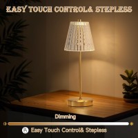 Cordless Table Lamps Set Of 2 6000Mah Battery Operated Led Gold Small Table Lamp 3 Color Stepless Dimming Up Portable Recharge