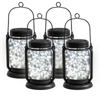 4 Pack Hanging Solar Lantern Lights 30Led Vintage Glass Mason Jar Solar Fairy Lights Outdoor Decorative Waterproof Table Lamp W