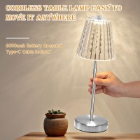 Cordless Table Lamps Set Of 2 6000Mah Battery Operated Led Silver Small Table Lamp 3 Color Stepless Dimming Up Portable Rechar