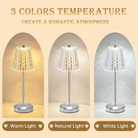 Cordless Table Lamps Set Of 2 6000Mah Battery Operated Led Silver Small Table Lamp 3 Color Stepless Dimming Up Portable Rechar