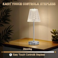 Cordless Table Lamps Set Of 2 6000Mah Battery Operated Led Silver Small Table Lamp 3 Color Stepless Dimming Up Portable Rechar