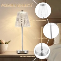 Cordless Table Lamps Set Of 2 6000Mah Battery Operated Led Silver Small Table Lamp 3 Color Stepless Dimming Up Portable Rechar